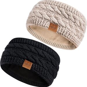 2 Pack Knit Headbands in Black and Cream